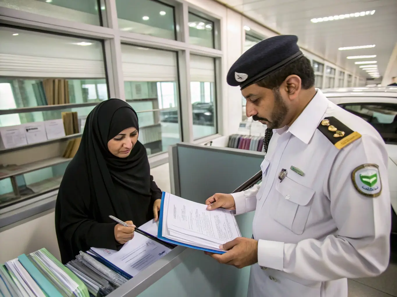 A detailed close-up of customs documentation being processed, highlighting the meticulous attention to detail required for international vehicle transport compliance.